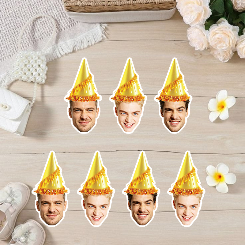 Party Hat Cone - 20/30 adet Kişiselleştirilmiş İnsan Yüzü Stickerları,