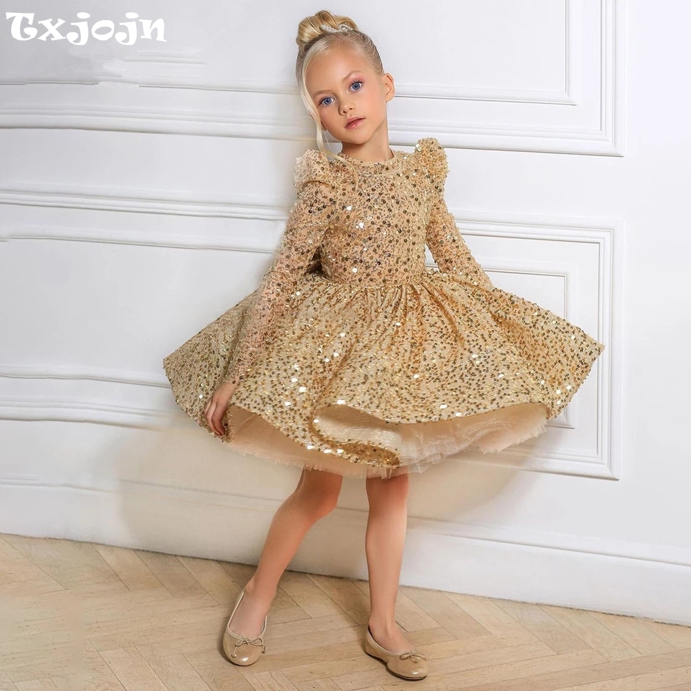 Glitter Tablecloth - Altın Payetli Tül Prenses Elbisesi Kızlar